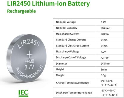 Bateria Recargable Litio 3,7V 120mAh LIR2450 EEMB - Imagen 3