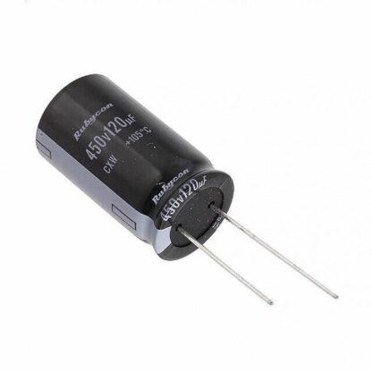 Condensador Electrolítico 120uF 450V Ø18x31,5mm Rubycon CXW