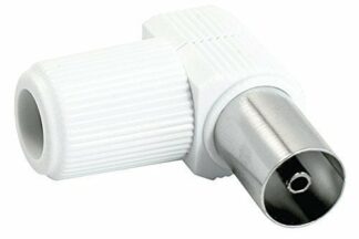 Conector de Antena TV Acodado Hembra Blindado Blanco