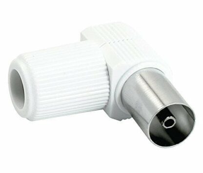 Conector de Antena TV Acodado Hembra Blindado Blanco