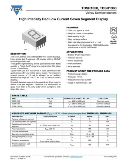 Display led VISHAY TDSR1350, 13mm ROJO, 7-Seg. - Imagen 4