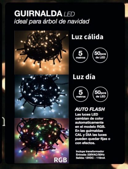 Guirnalda de luces navideñas con 50 LEDs