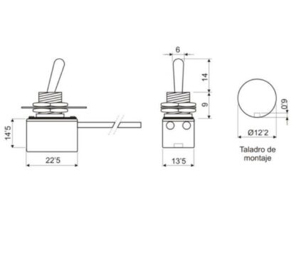 Interruptor de palanca 3A/250V ON-OFF plano, con cables 11,5cm ELECTRO DH - Imagen 3