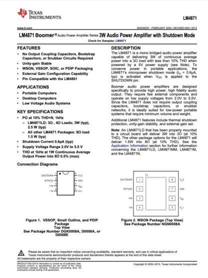 LM4871, LM4871M/NOPB, 8002D, SOIC-8, National / Texas (5 Unidades) - Imagen 3