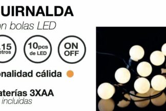 Luces guirnalda de navidad con 10 bolas LED (alimentación a pilas)