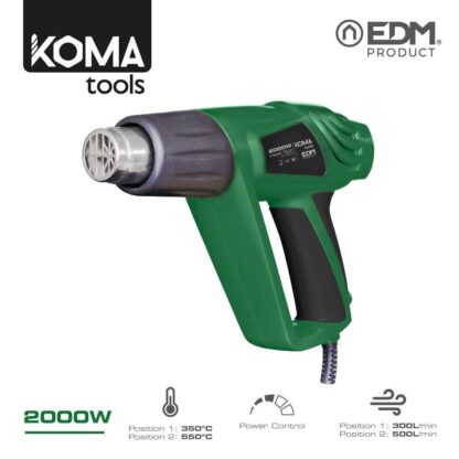Pistola de aire Caliente 2000W 550ºC 500l/m, 4 Boquillas, Cable 2m - Imagen 2