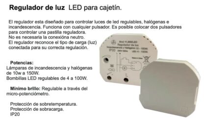 Regulador de Luz para Cajetín, Mide 53x48x18mm - Imagen 3