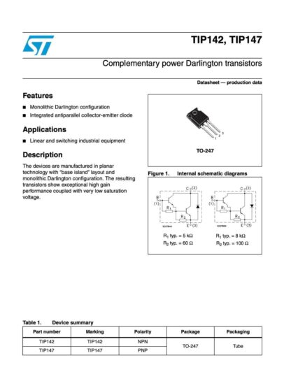Transistor Darlington+Di TIP142, TO-247 STMicroelectronics - Imagen 4