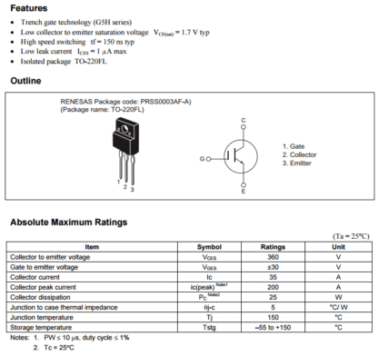 Transistor IGBT RJP30E2 RJP30E2DPP TO-220F RENESAS (2 Unidades) - Imagen 3