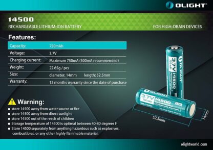Batería cilíndrica 14500 3,7V de Olight - Imagen 4