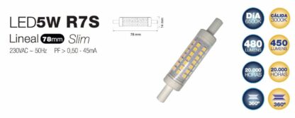 Bombilla LED lineal R7S, 78mm, 5W - Imagen 3