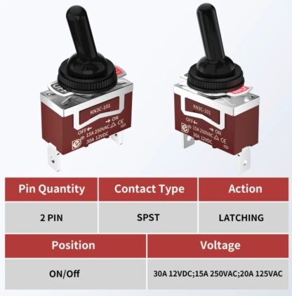 Interruptor Unipolar Palanca OFF-ON SPST 15A/250VAC 30A/12VDC - Imagen 5