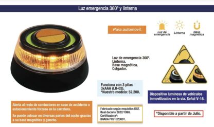 Luz de Emergencia V16 Homologada DGT y Linterna - Imagen 3