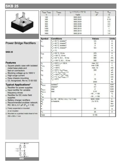 Puente rectificador 17A 400V SKB25/04 SKB 25/04 - Imagen 4