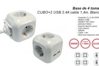 Base cúbica de alimentación con 4 tomas + 2 USB