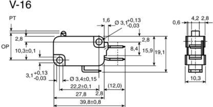 Microconmutador OMRON V-16-1C5; SPDT; ON-(ON), 1,96N, 28x16x10mm - Imagen 4