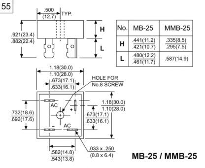 Puente Rectificador Monofásico 50A/1KV KBPC5010 28x28x11mm - Imagen 3