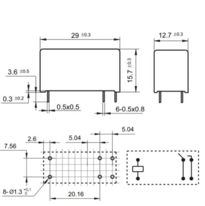 Relé 12VDC 16A/250V 105ºC SPST-NO 2+4pin RTH34012WG - Imagen 3