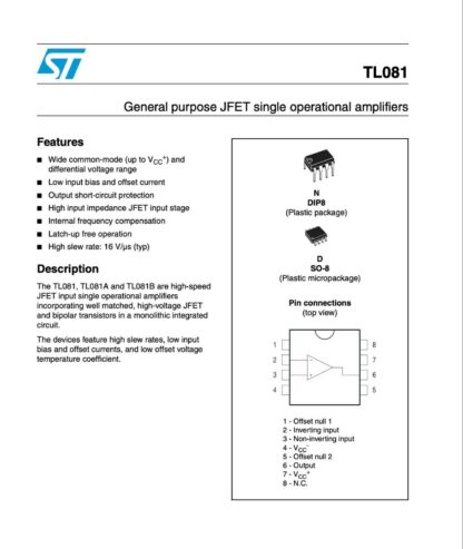 TL081CDT, TL081CD, 081C, SO-8, STMicroelectronics (5 Unidades) - Imagen 4