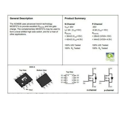 TRANSISTOR MOSFET N/P DUAL, SOP-8 SMD (4 UNIDADES) - Imagen 3