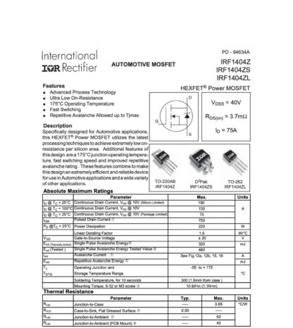 Transistor IRF1404Z IRF1404ZPBF TO-220 HEXFET - Imagen 5