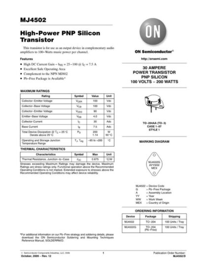 Transistor MJ4502, PNP, TO-3, 100V/30A/200W - Imagen 4