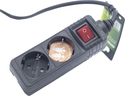 Base Múltiple 2 Tomas con Interruptor, Cable 1.5m Negra DH