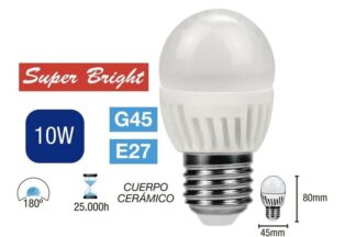 Bombilla E27 LED Super Brigth cerámica esférica G45 10W