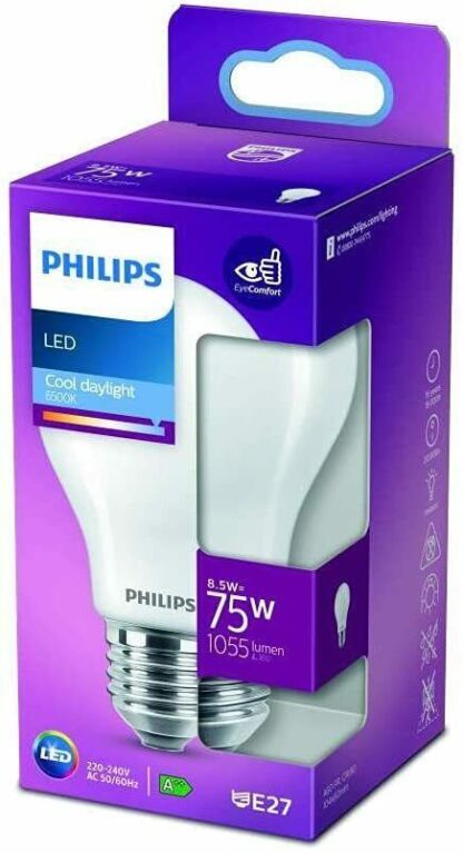 Bombilla Standard E27 Led PHILIPS, 8,5W, 360º, 865, 6500K (2 Unidades) - Imagen 3