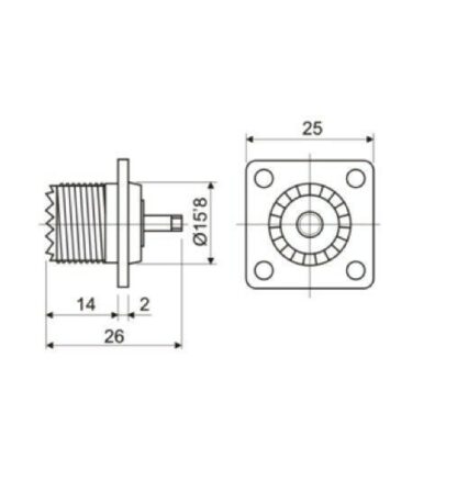 Conector UHF Hembra SO-239 chasis, fijación tornillos - Imagen 3