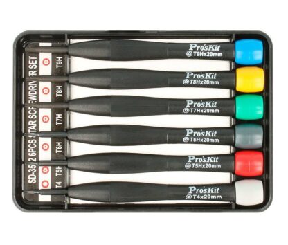 Juego destornilladores de precisión (6) TORX T4, T5H, T6H, T7H, T8H, T9H x20mm
