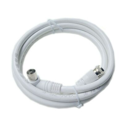 Cable De Antena TV Coaxial Macho 90º A Conector F Macho 3m Blanco - Imagen 3