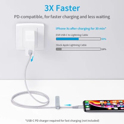 Cable de Carga MFi 1m USB-C a Lightning PD 1 Metro ESR Original - Imagen 6