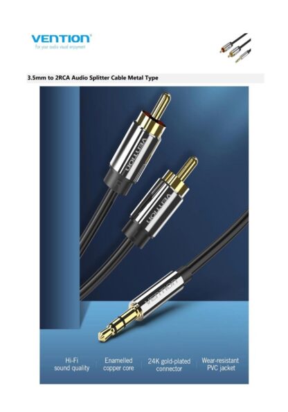 Conexión Cable HI-FI Estéreo Jack 3,5mm - 2 x RCA 2m VENTION - Imagen 3