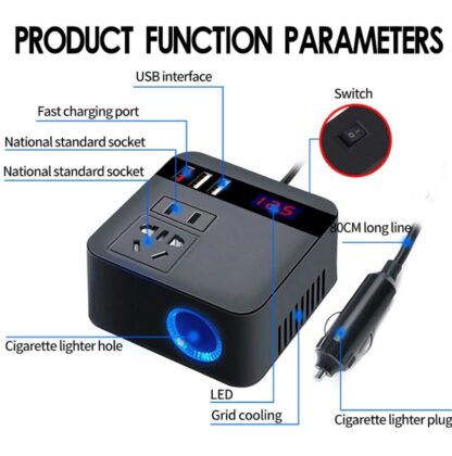 Convertidor DC-AC 12/24V - 220V 75W + USBx2 + USB QC3.0 - Imagen 3