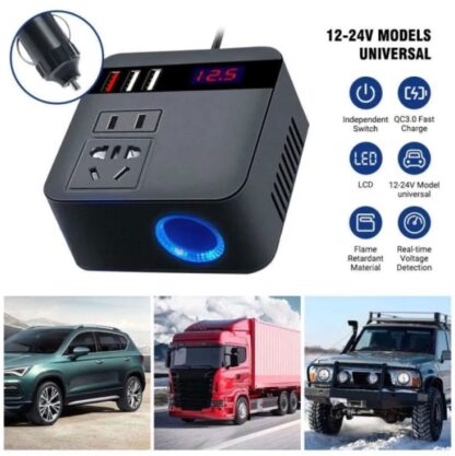 Convertidor DC-AC 12/24V - 220V 75W + USBx2 + USB QC3.0 - Imagen 4