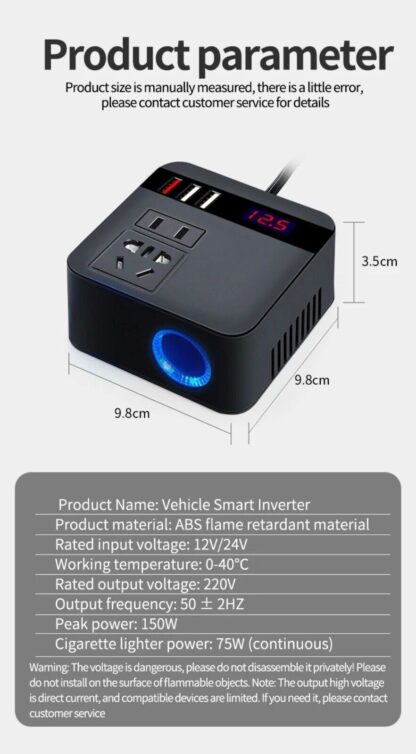 Convertidor DC-AC 12/24V - 220V 75W + USBx2 + USB QC3.0 - Imagen 5