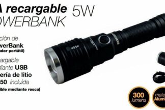 Linterna recargable USB, 5W + función PowerBank