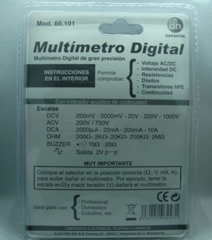 Multímetro digital con puntas y pila de 9V - Imagen 3