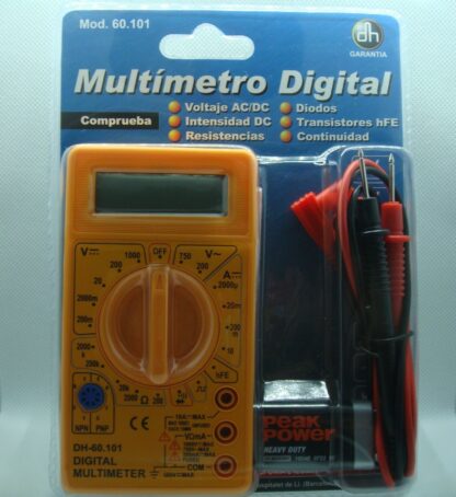 Multímetro digital con puntas y pila de 9V