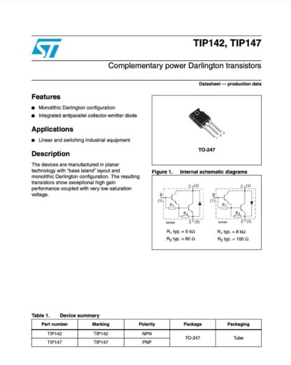 Transistor Darlington+Di TIP147, TO-247 STMicroelectronics - Imagen 5