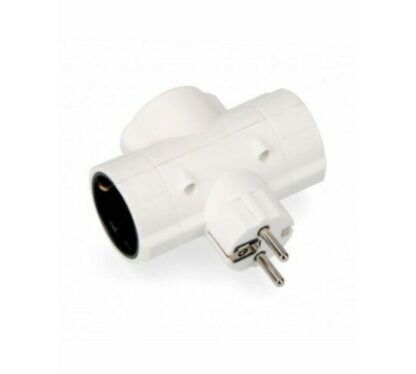 Adaptador Enchufe Triple Schuko Vertical 3680W Protección Niños