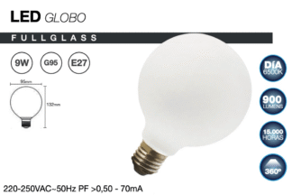 Bombilla E27 Led 9W 900lm 6500K 360º  Ø95x132mm