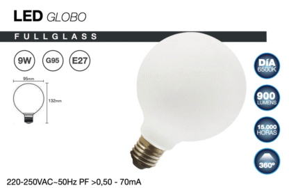 Bombilla E27 Led 9W 900lm 6500K 360º Ø95x132mm