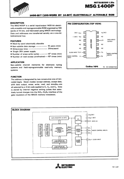 ER1400 MITSUBISHI M5G1400P DIP14 ROM (Tv Sony, Jukebox, etc) - Imagen 3