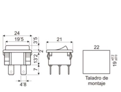 Interruptor Bipolar 10A/250V 24x21mm DPST 4P Homologado VDE,etc - Imagen 4