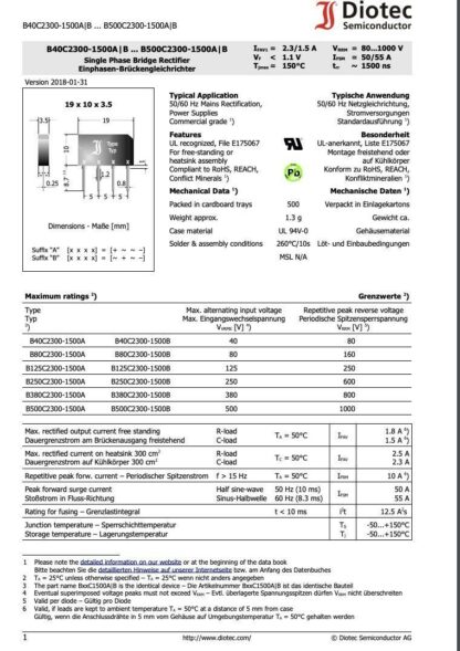 Puente Rectificador 1,5A/80V, B80/C2300-1500B - Imagen 4
