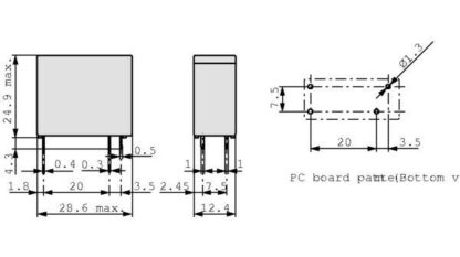 RELE 12VDC 16A 1ctos 2+2 Pin Paso 3,5mm 29x25x12mm - Imagen 3