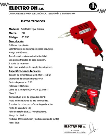 SOLDADOR PISTOLA 100W, Maletin y accesorios, DH - Imagen 4